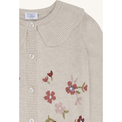 Hust & Claire HCCamilia flower emb. Cardigan 1290 Wheat Melange